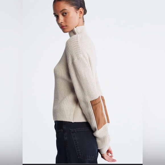 Calvin Klein OUT OF STUCK Ribbed Elbow Patch Mock Neck Sweater. Worn only once - Picture 2 of 10